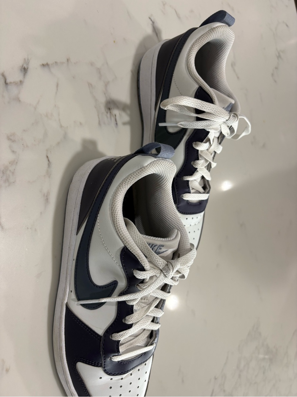 Nike Kids White and Navy court vision low with Dark Blue Swoosh
